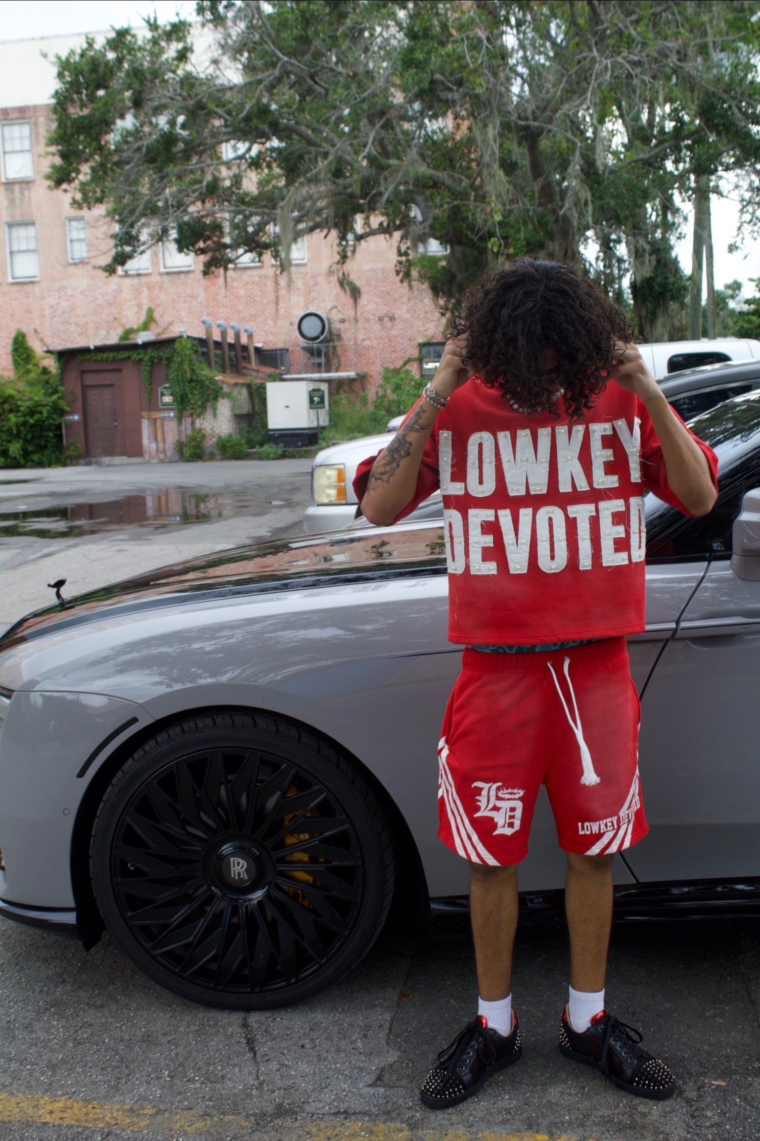 Boxy Fit "Lowkey Devoted " 2-Piece Set (Red)