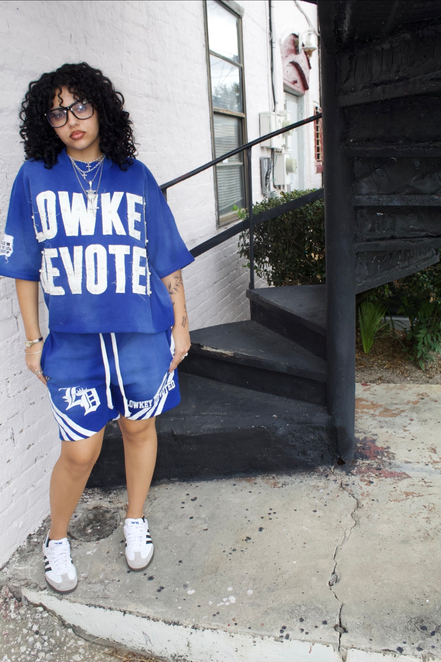 Boxy Fit "Lowkey Devoted " 2-Piece Set (Blue)