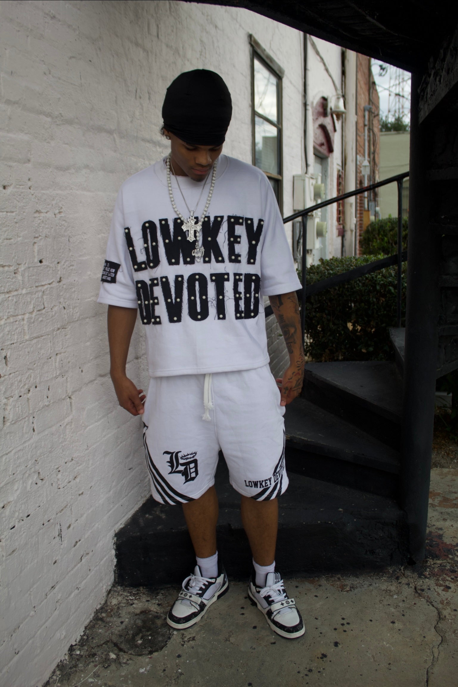 Boxy Fit "Lowkey Devoted " 2-Piece Set (White)