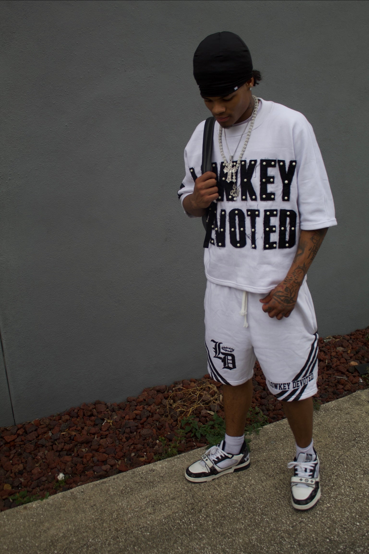 Boxy Fit "Lowkey Devoted " 2-Piece Set (White)